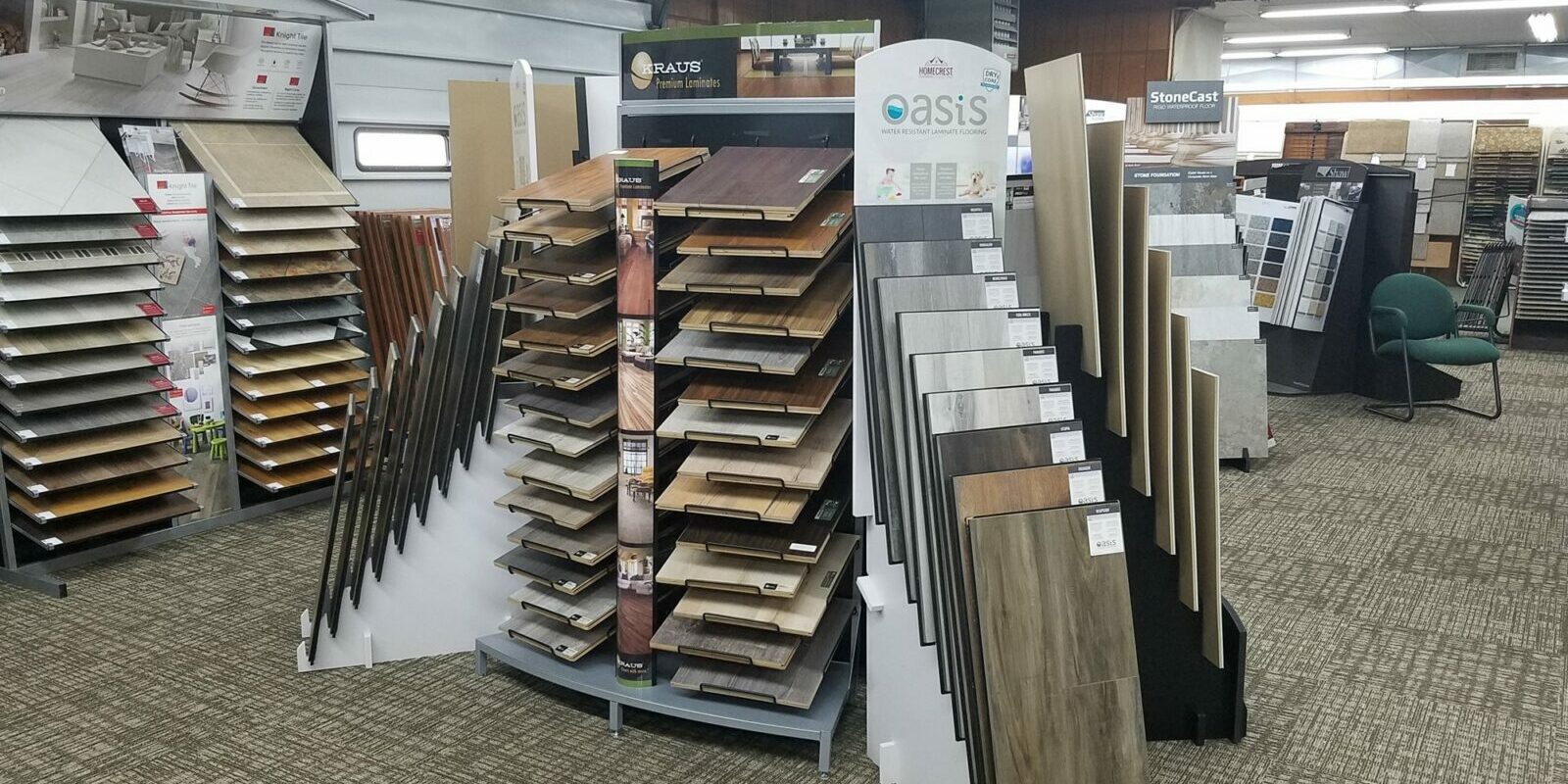 Variety of flooring products at showroom | Howmar Carpet Inc